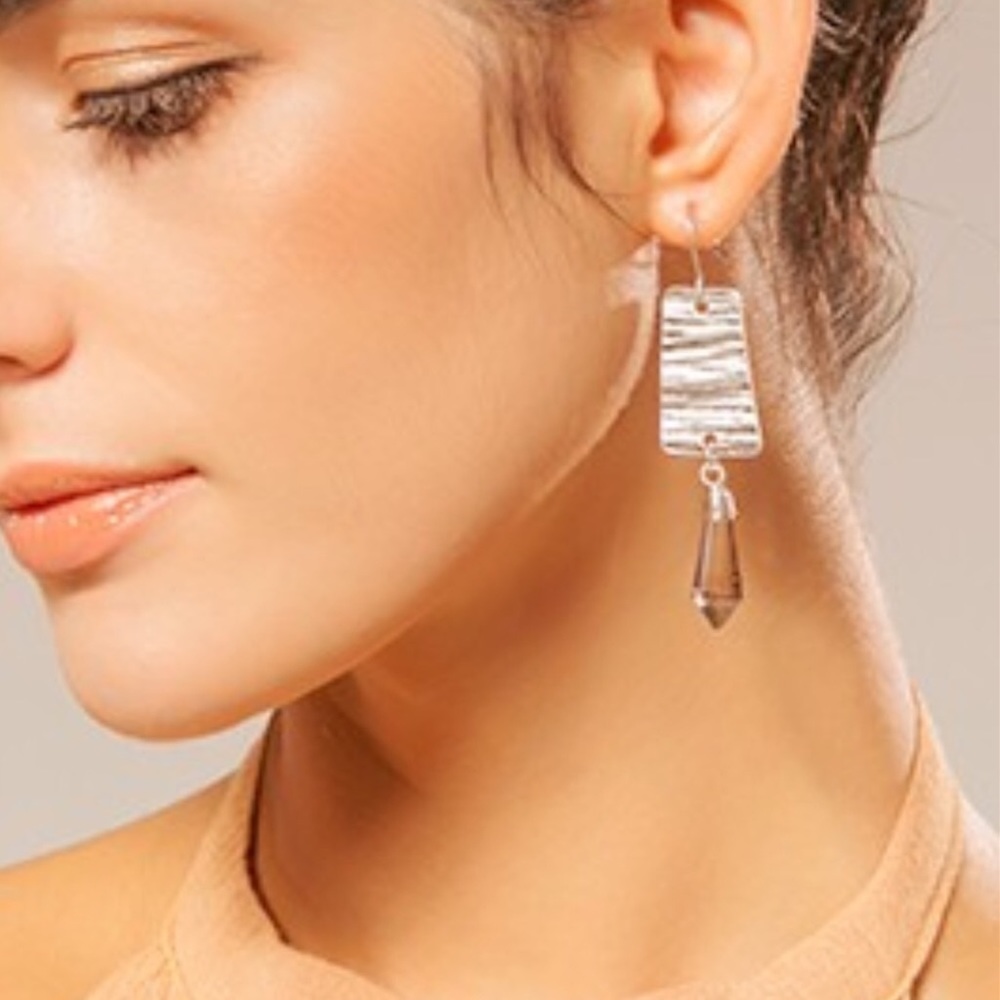 New Waterdrop Crystal Earrings Silver - Picture 4 of 6